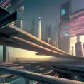 Futuristic city landscape in the style of Beneath a Steel Sky, Atmospheric, Highly Detailed, Intricate, Stunning, Realistic, Octane Render, Unreal Engine, Volumetric Lighting, Concept Art