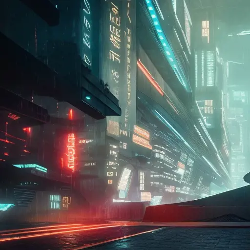 Futuristic city landscape in the style of Blade Runner, Atmospheric, Highly Detailed, Intricate, Stunning, Realistic, Octane Render, Unreal Engine, Volumetric Lighting, Concept Art