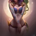 Matte portrait of Cassiopeia from League of Legends with tattoos, 8k, Highly Detailed, Powerful, Alluring, Artstation, Magical, Digital Painting, Photo Realistic, Sharp Focus, Volumetric Lighting, Concept Art by Stanley Artgerm Lau, Alphonse Mucha, Greg Rutkowski