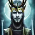 Northern God Loki, Highly Detailed, Egyptian Mythology, Gothic and Fantasy, Magical, Goth, Gothic, Southern Gothic, Small Nose, Smiling, Thunder Clouds