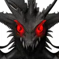 Head of a black dragon with red eyes, 4k resolution, Ultra Detailed, Closeup of Face, Gothic and Fantasy, Gothic, Horns, Large Eyes, Soft Details, Strong Jaw, Digital Illustration