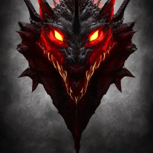 Head of a black dragon with red eyes, 4k resolution, 8k, HDR, High Resolution, Ultra Detailed, Closeup of Face, Gothic and Fantasy, Gothic, Horns, Large Eyes, Soft Details, Strong Jaw, Digital Illustration