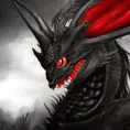 Portrait of a black dragon with red eyes, 4k resolution, 8k, HDR, High Resolution, Ultra Detailed, Closeup of Face, Gothic and Fantasy, Gothic, Horns, Large Eyes, Soft Details, Strong Jaw, Digital Illustration