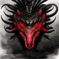 a black dragon with red eyes, 4k resolution, 8k, HDR, High Definition, High Resolution, Highly Detailed, Hyper Detailed, Ultra Detailed, Closeup of Face, Gothic and Fantasy, Gothic, Horns, Large Eyes, Soft Details, Strong Jaw, Digital Illustration