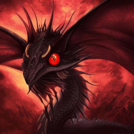 a black dragon with red eyes, 4k resolution, 8k, HDR, High Definition, High Resolution, Highly Detailed, Hyper Detailed, Ultra Detailed, Closeup of Face, Gothic, Large Eyes, Soft Details, Digital Illustration