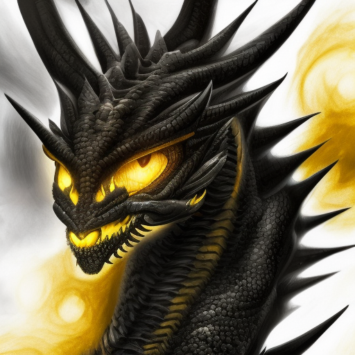 a black dragon with  yellow eyes, 4k resolution, 8k, HDR, High Definition, High Resolution, Highly Detailed, Hyper Detailed, Ultra Detailed, Closeup of Face, Sci-Fi, Soft Details, Digital Illustration