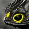 a black dragon with  yellow eyes, 4k resolution, 8k, HDR, High Definition, High Resolution, Highly Detailed, Hyper Detailed, Ultra Detailed, Closeup of Face, Sci-Fi, Soft Details, Wings, Digital Illustration