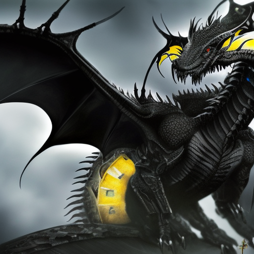 a black dragon with  yellow eyes, 4k resolution, 8k, HDR, High Definition, High Resolution, Highly Detailed, Hyper Detailed, Ultra Detailed, Closeup of Face, Sci-Fi, Soft Details, Wings, Digital Illustration