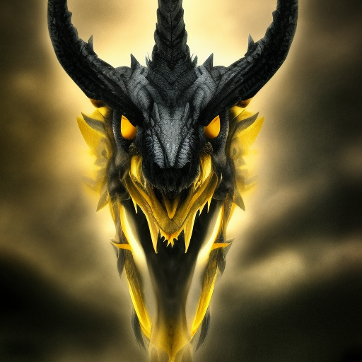 a black dragon with  yellow eyes, 4k, HD, High Definition, Highly Detailed, Horns, Small Eyes, Soft Details, Portrait, Realism, Muscular