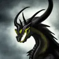 a black dragon with  yellow eyes, 4k, HD, High Definition, Highly Detailed, Horns, Small Eyes, Soft Details, Portrait, Realism, Muscular