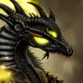 a black dragon with  yellow eyes, 4k, HD, High Definition, Highly Detailed, Horns, Small Eyes, Soft Details, Realism, Muscular