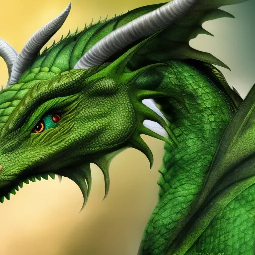 a green dragon with  yellow eyes, 4k, HD, High Definition, Highly Detailed, Horns, Small Eyes, Soft Details, Realism, Muscular
