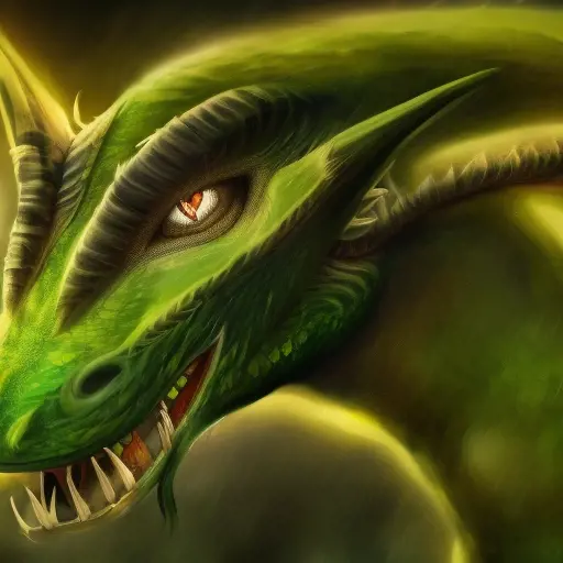 a green dragon with  yellow eyes, 4k, HD, High Definition, Highly Detailed, Horns, Small Eyes, Soft Details, Realism, Muscular
