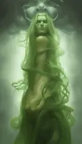 Matte portrait of a green ghost from Elden Ring, 4k, Highly Detailed, Hyper Detailed, Powerful, Artstation, Vintage Illustration, Digital Painting, Sharp Focus, Smooth, Concept Art by Stanley Artgerm Lau, Alphonse Mucha, Greg Rutkowski