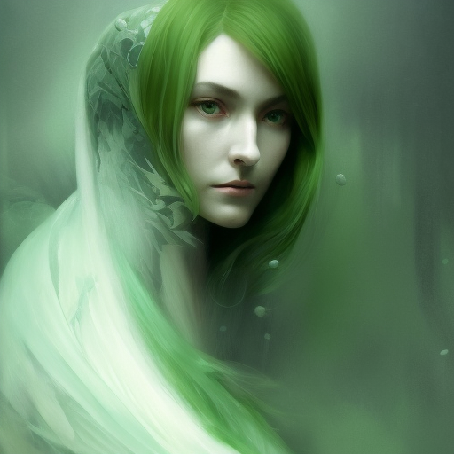 Alluring Matte portrait of a green ghost from Elden Ring, 4k, Highly Detailed, Hyper Detailed, Digital Painting, Sharp Focus, Smooth by Alphonse Mucha