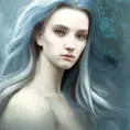 Alluring Matte portrait of a blue female ghost from Elden Ring, 4k, Highly Detailed, Digital Painting, Sharp Focus, Smooth, Volumetric Lighting by Alphonse Mucha