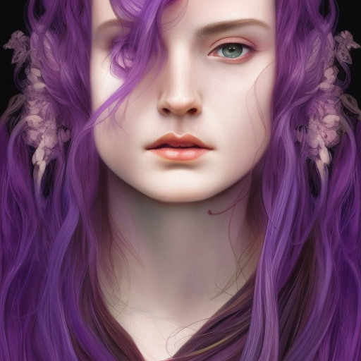 Alluring Matte portrait of a purple female ghost from Elden Ring, 4k, Highly Detailed, Digital Painting, Sharp Focus, Smooth, Volumetric Lighting by Alphonse Mucha