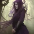 Alluring Matte portrait of a purple female ghost from Elden Ring, 4k, Highly Detailed, Gothic and Fantasy, Digital Painting, Sharp Focus, Smooth, Volumetric Lighting by Alphonse Mucha