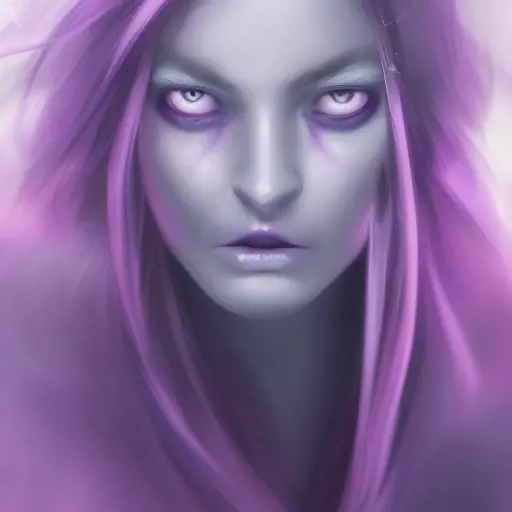 Alluring Matte portrait of a purple female ghost from Elden Ring, 4k, Highly Detailed, Gothic and Fantasy, Digital Painting, Sharp Focus, Smooth, Volumetric Lighting
