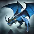 a blue dragon with  black eyes, 4k, HD, High Definition, Highly Detailed, Horns, Soft Details, Realistic, Realism, Dreadful, Muscular