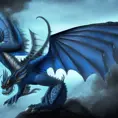 a blue dragon with  black eyes, 4k, HD, High Definition, Highly Detailed, Soft Details, Wings, Realistic, Realism, Dreadful, Muscular
