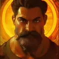 Matte portrait of a fierce Hephaestus, god of fire and the forge, in the style of Stefan Kostic, 4k, Highly Detailed, Hyper Detailed, Powerful, Artstation, Vintage Illustration, Digital Painting, Sharp Focus, Smooth, Concept Art by Stanley Artgerm Lau, Alphonse Mucha, Greg Rutkowski