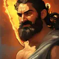 Matte portrait of a fierce Hephaestus, god of fire and the forge, in the style of Stefan Kostic, 4k, Highly Detailed, Hyper Detailed, Powerful, Artstation, Vintage Illustration, Digital Painting, Sharp Focus, Smooth, Concept Art by Stanley Artgerm Lau, Alphonse Mucha, Greg Rutkowski