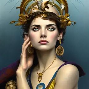 Alluring matte portrait of a beautiful Athena, goddess of wisdom, in the style of Stefan Kostic, 4k, Highly Detailed, Hyper Detailed, Powerful, Artstation, Vintage Illustration, Digital Painting, Sharp Focus, Smooth, Concept Art by Stanley Artgerm Lau, Alphonse Mucha, Greg Rutkowski