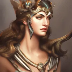 Alluring matte portrait of a beautiful Artemis, goddess of the hunt, 4k, Highly Detailed, Hyper Detailed, Powerful, Artstation, Vintage Illustration, Digital Painting, Sharp Focus, Smooth, Concept Art