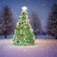 A large christamas tree in snow lit full of christmas decorations, 8k, Highly Detailed, Digital Painting, Photo Realistic, Sharp Focus, Octane Render, Unreal Engine, Volumetric Lighting