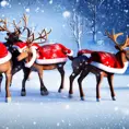 Closeup of Santa Claus's xmas reindeers in winters snow, 8k, Highly Detailed, Powerful, Artstation, Magical, Digital Painting, Photo Realistic, Sharp Focus, Volumetric Lighting, Concept Art