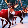Closeup of Santa Claus's xmas reindeers in winters snow, 8k, Highly Detailed, Magical, Photo Realistic, Sharp Focus, Octane Render, Unreal Engine, Volumetric Lighting