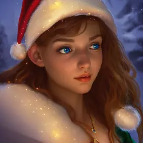 Closeup portrait of a beautiful Christmas Elf, 8k, Highly Detailed, Powerful, Alluring, Artstation, Magical, Photo Realistic, Sharp Focus, Volumetric Lighting, Concept Art by Alphonse Mucha