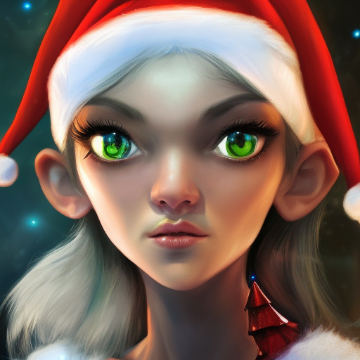 Closeup portrait of a beautiful Christmas Elf, 8k, Highly Detailed, Powerful, Alluring, Artstation, Magical, Photo Realistic, Sharp Focus, Volumetric Lighting, Concept Art by Stanley Artgerm Lau
