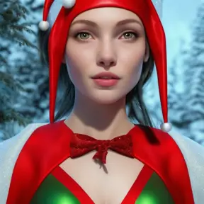 Closeup portrait of a beautiful Christmas Elf, 8k, Highly Detailed, Alluring, Matte Painting, Photo Realistic, Sharp Focus, Volumetric Lighting by Stanley Artgerm Lau