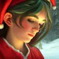 Closeup portrait of a beautiful Christmas Elf in the style of Stefan Kostic, 8k, Highly Detailed, Powerful, Alluring, Artstation, Magical, Photo Realistic, Sharp Focus, Volumetric Lighting, Concept Art by Alphonse Mucha