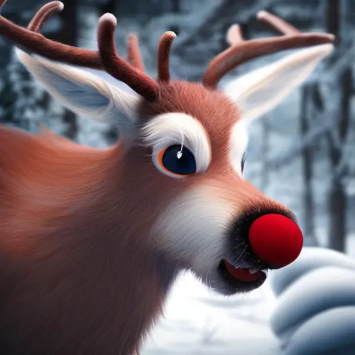 Matte portrait of Rudolph the red nosed reindeer in winter, 8k, Highly Detailed, Magical, Photo Realistic, Sharp Focus, Volumetric Lighting by Stanley Artgerm Lau