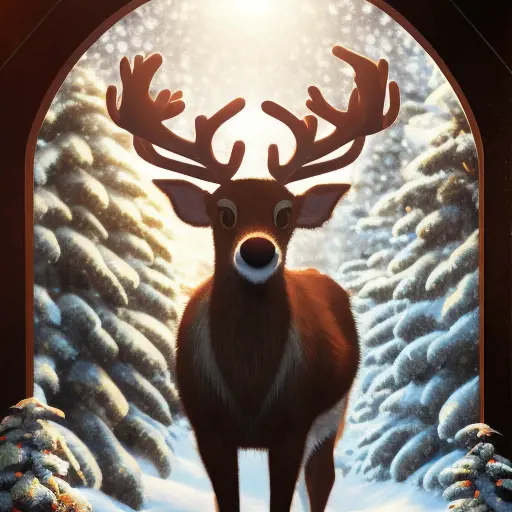 Matte portrait of Rudolph the red nosed reindeer in winter in the style of Stefan Kostic, 8k, Highly Detailed, Magical, Photo Realistic, Sharp Focus, Volumetric Lighting by Stanley Artgerm Lau, Alphonse Mucha, Greg Rutkowski