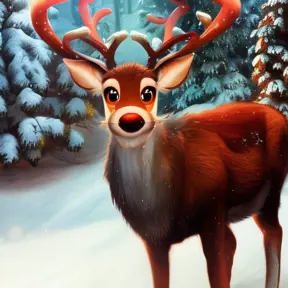 Matte portrait of Rudolph the red nosed reindeer in winter in the style of Stefan Kostic, 8k, Highly Detailed, Magical, Photo Realistic, Sharp Focus, Volumetric Lighting by Stanley Artgerm Lau, Alphonse Mucha, Greg Rutkowski