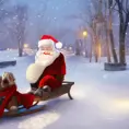 Santa Claus on a sled in winter in the style of Stefan Kostic, 8k, Highly Detailed, Magical, Photo Realistic, Sharp Focus, Volumetric Lighting by Stanley Artgerm Lau, Alphonse Mucha, Greg Rutkowski