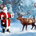 Santa Claus and reindeers in winter, 8k, Highly Detailed, Magical, Photo Realistic, Sharp Focus, Volumetric Lighting by Stanley Artgerm Lau, Alphonse Mucha, Greg Rutkowski