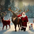 Santa Claus and reindeers in winter, 8k, Highly Detailed, Magical, Photo Realistic, Sharp Focus, Volumetric Lighting by Stanley Artgerm Lau, Alphonse Mucha, Greg Rutkowski