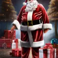 Matte portrait of Santa Claus handing out presents, 8k, Highly Detailed, Magical, Photo Realistic, Sharp Focus, Volumetric Lighting by Stanley Artgerm Lau