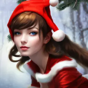 Closeup portrait of a beautiful Christmas Elf, 8k, Highly Detailed, Alluring, Photo Realistic, Sharp Focus, Volumetric Lighting by Stanley Artgerm Lau