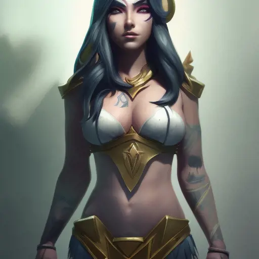 Matte portrait of Sivir from League of Legends with tattoos, 8k, Highly Detailed, Powerful, Alluring, Artstation, Magical, Digital Painting, Photo Realistic, Sharp Focus, Volumetric Lighting, Concept Art by Greg Rutkowski