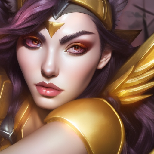 Alluring matte portrait of Sivir from League of Legends with wings, 8k, Highly Detailed, Artstation, Photo Realistic, Sharp Focus, Volumetric Lighting, Concept Art, Fantasy by Alphonse Mucha