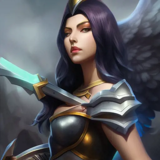 Alluring matte portrait of Sivir from League of Legends with wings, 8k, Highly Detailed, Artstation, Photo Realistic, Sharp Focus, Volumetric Lighting, Concept Art, Fantasy by WLOP