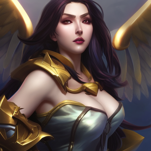 Alluring matte portrait of Sivir from League of Legends with wings, 8k, Highly Detailed, Artstation, Photo Realistic, Sharp Focus, Volumetric Lighting, Concept Art, Fantasy by Stanley Artgerm Lau, Alphonse Mucha, WLOP