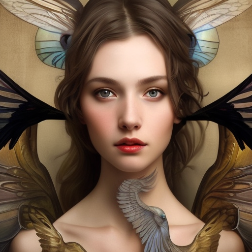 Alluring matte portrait of a beautiful Lyx with wings, 8k, Highly Detailed, Intricate, Half Body, Realistic, Sharp Focus, Volumetric Lighting, Fantasy, Elegant by Stanley Artgerm Lau, Alphonse Mucha, WLOP