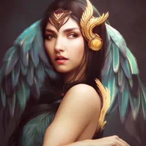 Alluring matte portrait of a beautiful Nidalee with wings wearing feathers, 8k, Highly Detailed, Intricate, Half Body, Realistic, Sharp Focus, Volumetric Lighting, Fantasy, Elegant by Stanley Artgerm Lau, Alphonse Mucha, WLOP